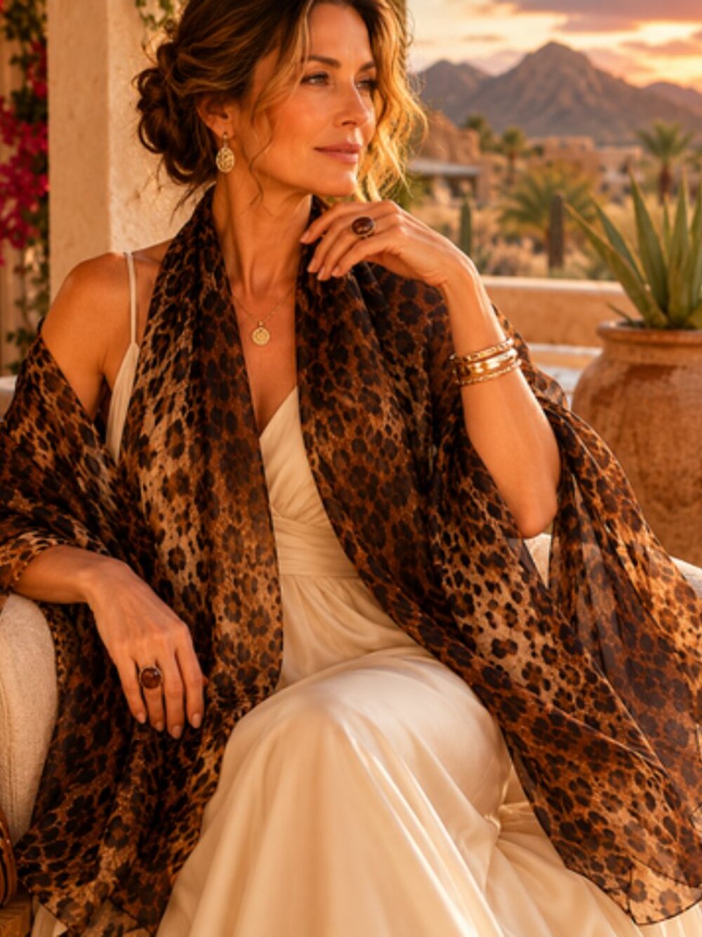 Vintage Leopard Print Sheer Scarf — Italian Riviera Quiet Luxury Wrap